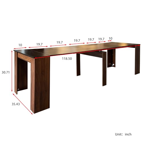 Extendable Console Table with Extension Leaves, Black Dining Room Table, 20''-118'' Expandable Dining Table for Living Room, Space Saving Extendable Dining Room Table for 2-12 Person, Walnut Legs Henf