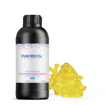 FUNCRECOL 3D Printer Resin Clear, High Precision Fast UV-Curing 3D Resin 405nm for LCD/DLP/MSLA Resin 3D Printer, Low Odor 3D Printing Resin Clear Yellow 1KG