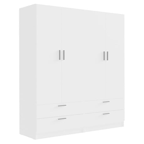 Madesa 4 Doors 4 Drawers Storage Cabinet Wardrobe with Shelves and Hanging Space 63" L Wooden Armoire Closet Organization Unit for Bedroom and Office (White) Madesa
