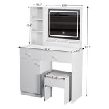 Vanity Set with Mirror and Stool and Lights, with Power Outlet,Dressing Table with Vanity Benches,for Girls Women with Storage Stool,for Bedroom with Chair (White) Wohh