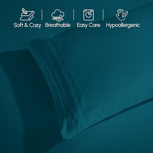 Elegant Comfort 1500 Premium Quality 4-Piece Bed Sheet Set - 18-24 Inch Extra Deep Pocket, Smart Storage Pockets, Wrinkle Free Ultra Soft 4PC Extra Deep Pocket Sheets, Twin/Twin XL, Marine Teal Elegant Comfort
