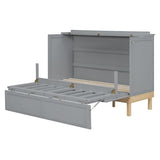 LZ LEISURE ZONE Queen Size Murphy Bed, Wood Cabinet Bed with Legs, Gray LZ LEISURE ZONE