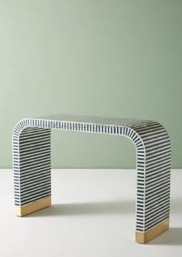 Hansa Bone Inlay Waterfall Console Table Stripe Design Coffee Centre Table(Black&White 30W x 30H x 12D inches), HH0123_30x12 HANSA IT’S WORTH IT