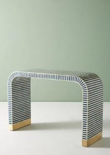 Hansa Bone Inlay Waterfall Console Table Stripe Design Coffee Centre Table(Black&White 30W x 30H x 12D inches), HH0123_30x12 HANSA IT’S WORTH IT