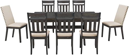 Crosley Furniture Hayden 9-Piece Modern Farmhouse Dining Table Set for 8 with 6 Slat and 2 Parsons Chairs, Slate Crosley Furniture