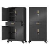 AUEYTVR 61" Metal Garage Storage Cabinet with Wheels and Locking Doors and Tall Rolling Steel Tool Cabinet with 5 Adjustable Shelves for Garage,Home,Office,Shop (Black, 71" H x 35.43W x 15.74" D) AUEYTVR