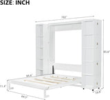 MERITLINE Queen Murphy Bed Cabinet with Storage Bookshelf Bookcase, Wood Hidden Foldable White Murphy Wall Bed with Storage Shelves for Adults MERITLINE