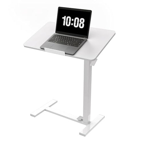 DUMOS Mobile Standing Desk, Height Adjustable Laptop Desk with Pneumatic Lift, Portable Computer Workstation Cart for Bed, Couch, Office, Sofa, White DUMOS
