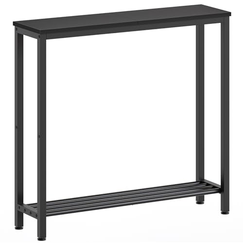 YATINEY Narrow Console Table, 2-Tier Small Sofa Table, 29.5" Thin Entryway Behind Couch Table with Shelves, Industrial Hallway Table, for Living Room, Foyer, Black CT03BB YATINEY
