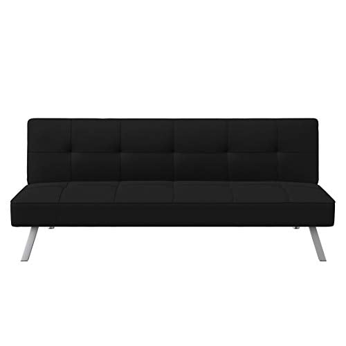 Serta® Rane Futon Sofa Bed 66.1", 3-in-1 Convertible Couch Sleeper for Small Spaces, Tufted Back, Twin Size Guest Bed, Black Woven Fabric Serta