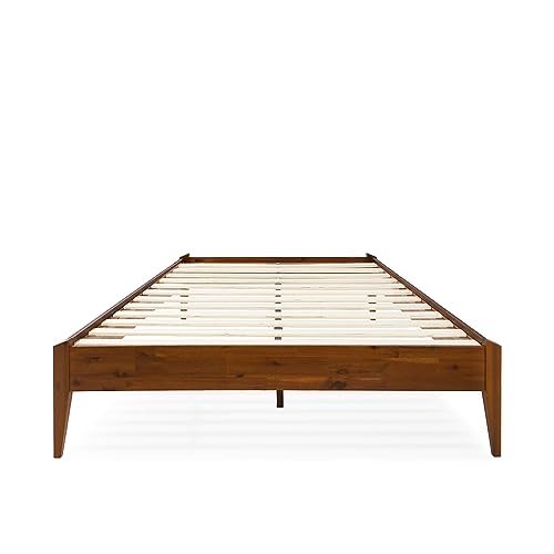 Bme Dinkee 15 Inch Signature Bed Frame Without Headboard - Modern & Minimalist Style with Acacia Wood - 12 Strong Wood Slat Support - Easy Assembly - No Box Spring Neededd - Dark Chocolate, Full Bme