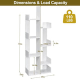 VECELO 8-Tier Tall Cactus-Shaped Tree Bookshelf, Vertical Bookcase with Waterproof Shelves & Rounded Corners, Modern Display Rack for Small Spaces in Living Room, Office, Bedroom, Ivory White VECELO