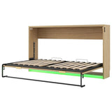 Pasirou Twin XL Size Horizontal Murphy Bed with Storage Shelf, Hideaway Wall Bed with Led Lights, can be Folded into Cabinet, Folding Murphy Bed Space-Saving for Guest Room, Natural Pasirou