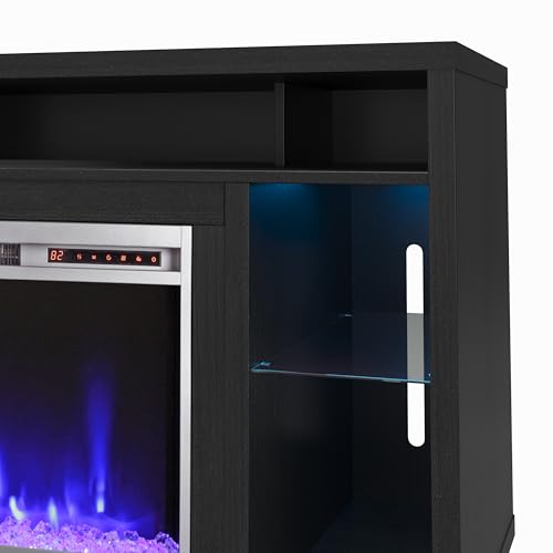 Ameriwood Home Lumina Fireplace TV Stand for TVs up to 48 Inch, Replaceable Electric Fireplace Insert Heater, Remote Control, Timer, Color Changing LED Lights, Crystal Ember Flames, Black Oak Ameriwood Home