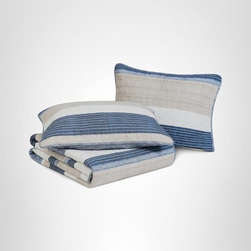 Nautica - Queen Quilt Set, Soft & Breathable Cotton Bedding with Medium Weight Feel, Reversible 3 Piece Bed Set with Matching Pillowcases (Ridgeport Denim)