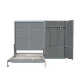 Merax Queen Size Murphy Bed Wall Bed with Closet and Wardrobe Storage for Bedroom,Gray Merax