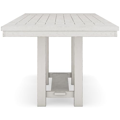 Signature Design by Ashley Robbinsdale Farmhouse Distressed Counter Height Dining Extension Table with Trestle Base, Planked Effect and 2 Removable End Leaves, White Signature Design by Ashley