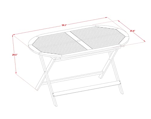 East West Furniture - DIFM5CWNA 5-Piece Mid Century Outdoor Table Set - A Mid Century Outdoor Table Oval Tabletop and 4 Patio Outdoor Chairs with Solid Back, Medium, Natural Finish - WoodArtSupply