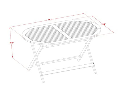 East West Furniture - DIFM5CWNA 5-Piece Mid Century Outdoor Table Set - A Mid Century Outdoor Table Oval Tabletop and 4 Patio Outdoor Chairs with Solid Back, Medium, Natural Finish - WoodArtSupply