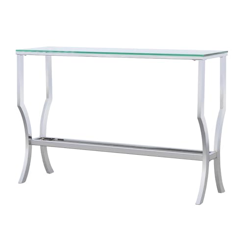 Coaster Home Furnishings - Saide - Metal and Glass - 43.5-Inch Rectangular Contempandary Table with Clear Tempered Glass Top - Entryway, Living Room, and Hallway - Chrome - 720339 Coaster Fine Furniture