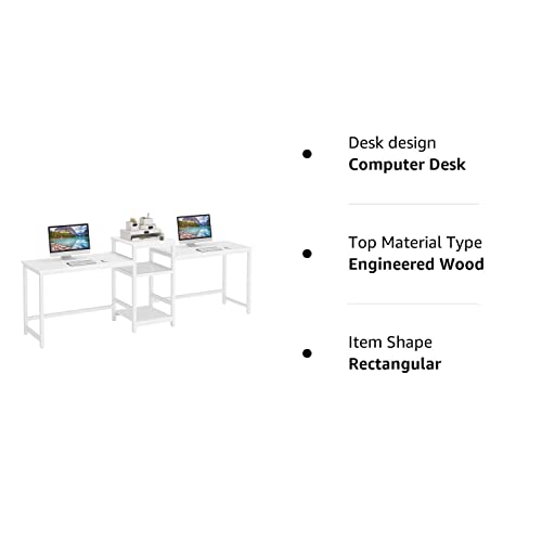 Tribesigns 96.9" Double Computer Desk with Printer Shelf, Extra Long Two Person Desk Workstation with Storage Shelves, Large Office Desk Study Writing Table for Home Office, White - WoodArtSupply