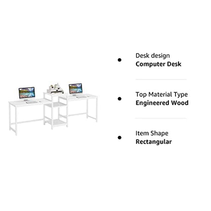 Tribesigns 96.9" Double Computer Desk with Printer Shelf, Extra Long Two Person Desk Workstation with Storage Shelves, Large Office Desk Study Writing Table for Home Office, White - WoodArtSupply