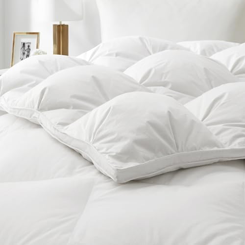 UNIKOME Goose Feather Down Fiber Comforter - 20% Extra Fill, All Season King Size Duvet Insert with 100% Cotton Cover, Cloud-Like Fluffiness (106"X90", White) UNIKOME