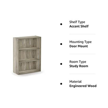 Furinno Pasir 3-Tier Open Shelf Bookcase, Sonoma Oak - WoodArtSupply