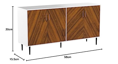 Walker Edison Fehr Modern 4 Door Bookmatch Buffet, 58 Inch, White Walker Edison