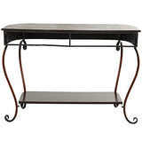 Deco 79 Metal Floral Embossed 1 Shelf Console Table with Ornate Scroll Legs, 43" x 14" x 32", Brown Deco 79