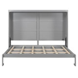 Virubi Queen Horizontal Murphy Bed with LED Lights,Wood Folding Hideaway Fluted Modern Murphy Wall Bed for Adult Guest Room Living Room Bedroom (Grey) Virubi