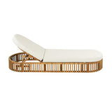 Merax Acacia Wood Chaise Lounge with Curved Cushion, Outdoor Sun Lounger for Patio, Poolside and Garden, Teak Finish Wood Recliner, 80.8" L, Supports 300 lbs, Cream