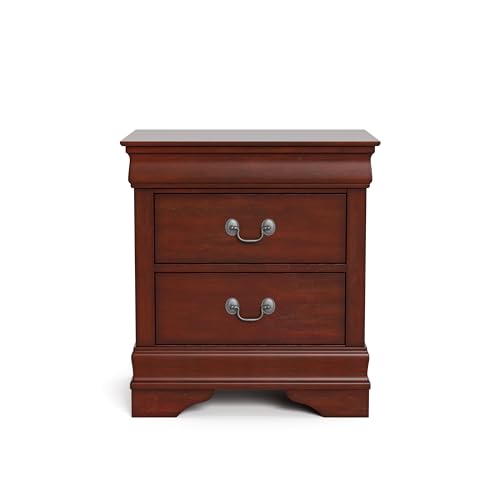 Furniture of America Arabella Traditional Solid Wood Nightstands Set of 2, Bedside Table with Drawers and Antique Nickle Handles, No Assembly Wooden Night Stands for Bedrooms, Guest Room, Dorm, Cherry Furniture of America