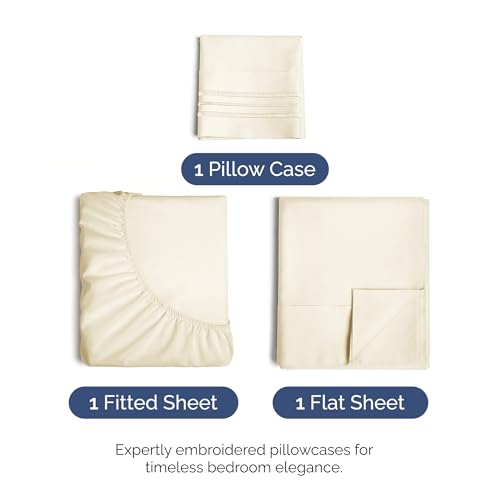 Twin Size 3 Piece Sheet Set - Comfy Breathable & Cooling Bed Sheets Set - Hotel Luxury Bedding for Women, Men, Kids, Teens, Boys & Girls - Deep Pockets, Ultra-Soft, Wrinkle Free - Oeko-Tex - Off White CGK Unlimited