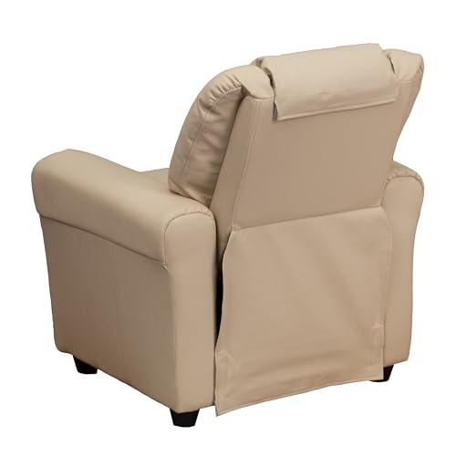 Flash Furniture Vana Vinyl Kids Recliner with Cup Holder, Headrest, and Safety Recline, Contemporary Reclining Chair for Kids, Supports up to 90 lbs., Beige Flash Furniture