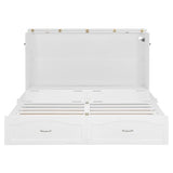 MERITLINE Queen Size Murphy Bed with Storage Drawer Wood Home Office Wall Bed Cabinet with Sockets & USB Ports, Space-Saving for Multipurpose Guest Room White MERITLINE