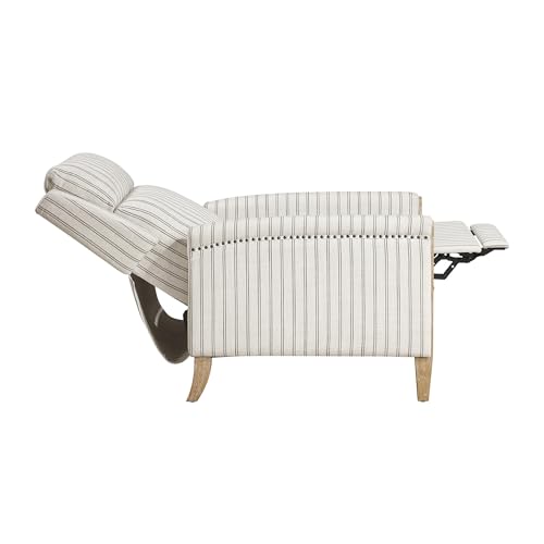 Lexicon Pushback Recliner Chair, Striped Textured Fabric Accent Armchair, Push Back Recliner, Nailhead Trim, Solid Wood Legs, Easy Assembly for Living Room/Office/Apartment, White/Grey Lexicon