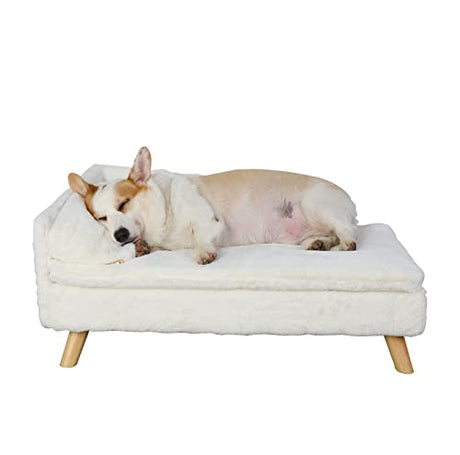 BingoPaw Elevated Pet Bed,Nordic Pet Stool Bed with Cozy Pad Waterproof,Pet Chair with Sturdy Wood Legs for Small Dog Kitten BingoPaw