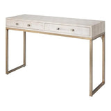 Eden Home 2-Drawer Faux Leather Console Table, Cream and Champagne Finish, 31" H x 48" W x 17" D, Clear Acrylic Handles, Iron Base, Transitional Style for Living Room or Entryway Storage Eden Home