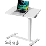 Gibbon Mounts Rolling Laptop Desk, 180° Tiltable Mobile Standing Desk Height Adjustable, Overbed Bedside Table, 32inch Portable Computer Desk with Lockable Wheels, Foldable Cart for Home Office, White Gibbon Mounts
