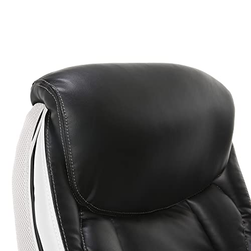 Serta® Lautner Executive Home Office Desk Chair, Ergonomic High-Back with Adjustable Lumbar and Body Pillows, SmartLayers™ and ComfortCoils® Technology, Mesh and Bonded Leather, Black and White Serta