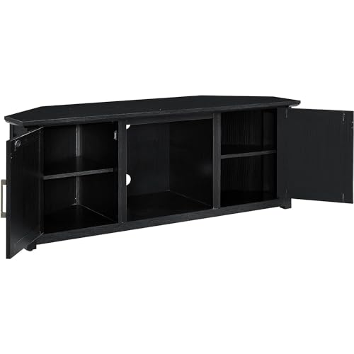 HomeStock Art Deco Dreams 58-inch Corner TV Stand with Electric Fireplace, Black - 20" D x 58" W x 22" H, Freestanding, Brass Effect Finish HomeStock