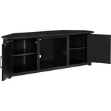 HomeStock Art Deco Dreams 58-inch Corner TV Stand with Electric Fireplace, Black - 20" D x 58" W x 22" H, Freestanding, Brass Effect Finish HomeStock