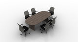 8ft Racetrack Shaped Artisan Gray Conference Table with 6 Mesh Back Black Chairs Generic