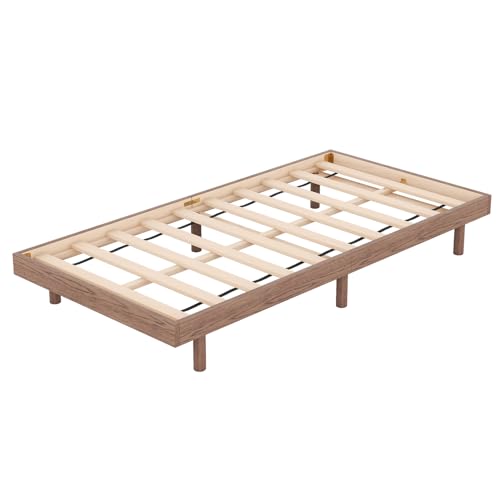 Klwenas Maec Twin Size Floating Bed Frame Without Headboard,10.5" Wood Low Profile Platform Bed with Sturdy Slats Support,Noise Free,No Box Spring Needed,Noise-Free,Easy to Assemble (Walnut, Twin) Klwenas Maec