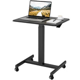 BONTEC Mobile Standing Desk Adjustable Height, Rolling Laptop Cart with Hook, Portable Workstation with Pneumatic Lift, Ergonomic Table with Wheels, Compact Home Office Desk, Black, 25.6" x 18.9" BONTEC
