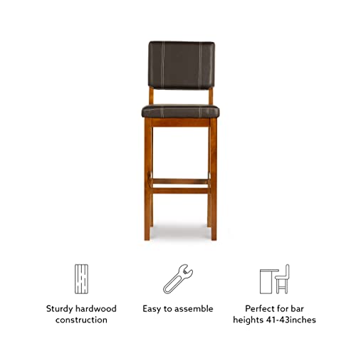 Linon Home Decor Milano Bar Stool, Medium Dark Walnut, 30-Inch - WoodArtSupply