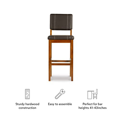 Linon Home Decor Milano Bar Stool, Medium Dark Walnut, 30-Inch - WoodArtSupply