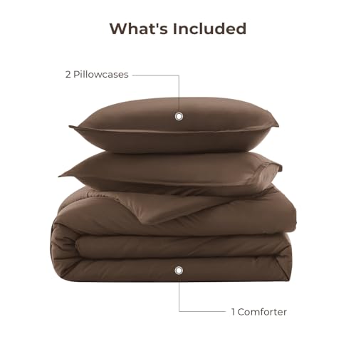 Litanika Brown Comforter Set King Size, 3 Pieces Lightweight Solid Bedding Comforter Set, All Season Fluffy Bed Set (104x90In Comforter & 2 Pillowcases) Litanika