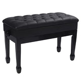ALAPUR Adjustable Duet Piano Bench with Storage,Heavy Duty Wooden Double Keyboard Piano Bench Seat with PU Leather Cushion,Black ALAPUR